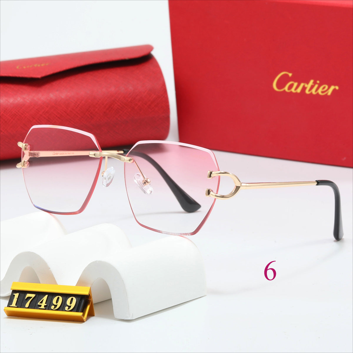 Rimless Square Sunglasses with Broad Sculpted Temples