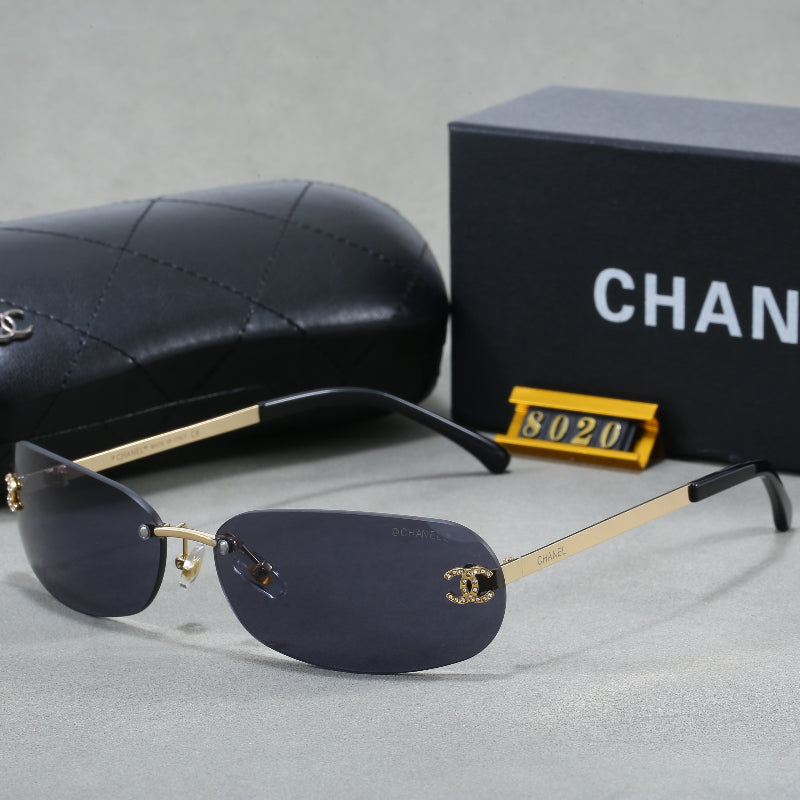 Slim Oval Sunglasses with Metal Rims