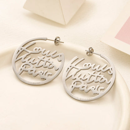 304 Stainless Steel Script Cutout Disc Hoop Earrings