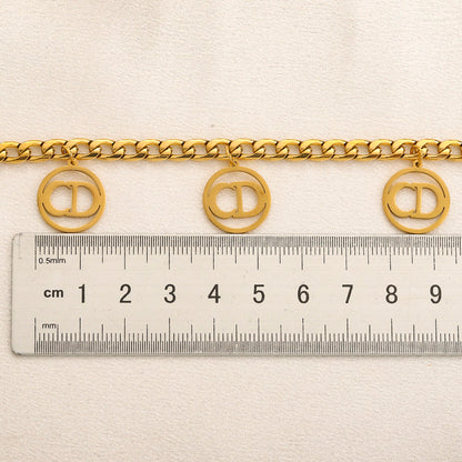304 Stainless Steel Round Monogram Charm Curb Chain Necklace