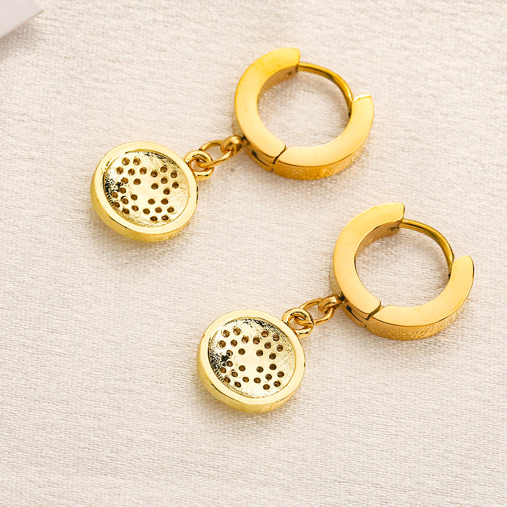 304 Stainless Steel Textured Disc Charm Huggie Earrings