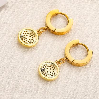 304 Stainless Steel Textured Disc Charm Huggie Earrings