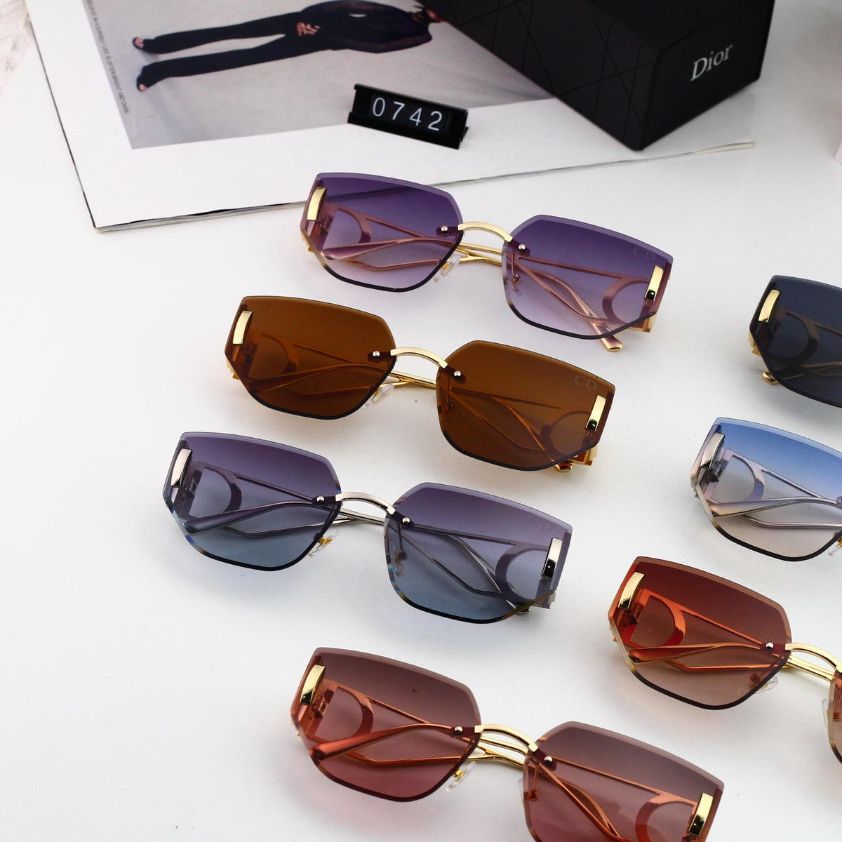 Rectangular Metal Sunglasses with Twin Bridge Bars