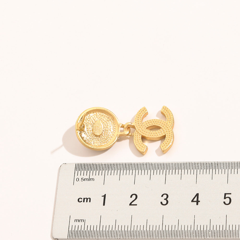 Alloy Pearl-Effect Round Top Interlocking-C Drop Earrings