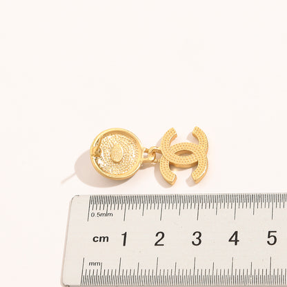 Alloy Pearl-Effect Round Top Interlocking-C Drop Earrings