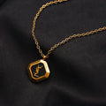 304 Stainless Steel Black-Inlay Octagonal Monogram Necklace