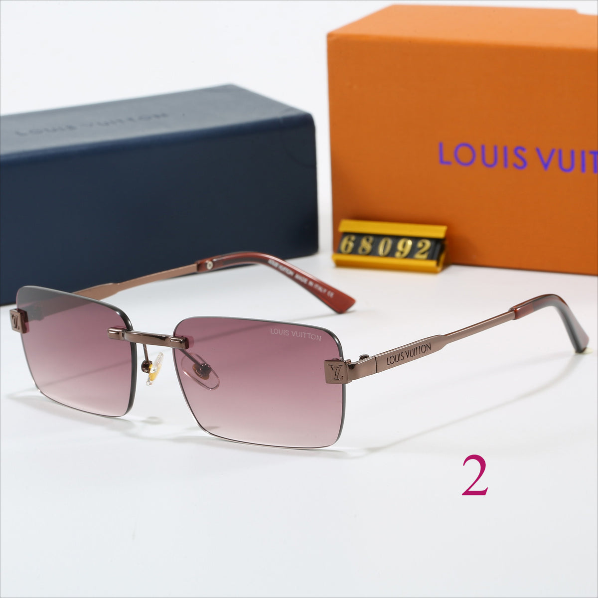 Rimless Square Sunglasses with Monogram Lenses