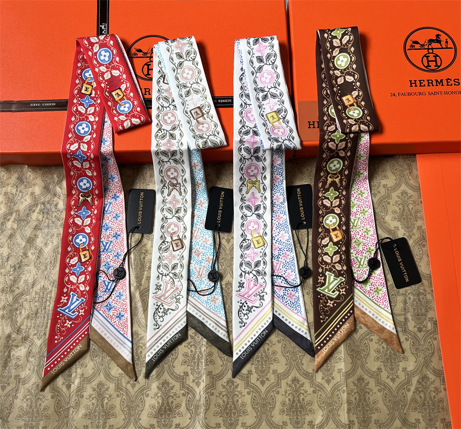 Ornate Floral Monogram Ribbon Scarf - 5 x 120 cm