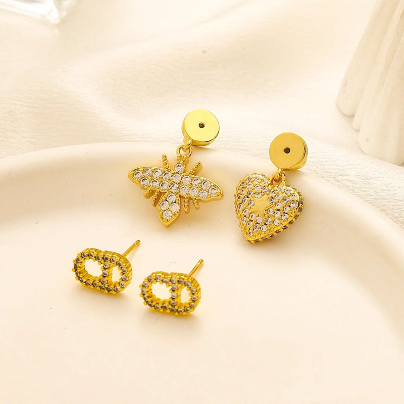 Copper Pave Bee, Heart & Oval Earrings