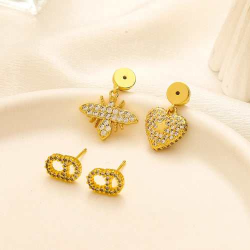 Copper Pave Bee, Heart & Oval Earrings