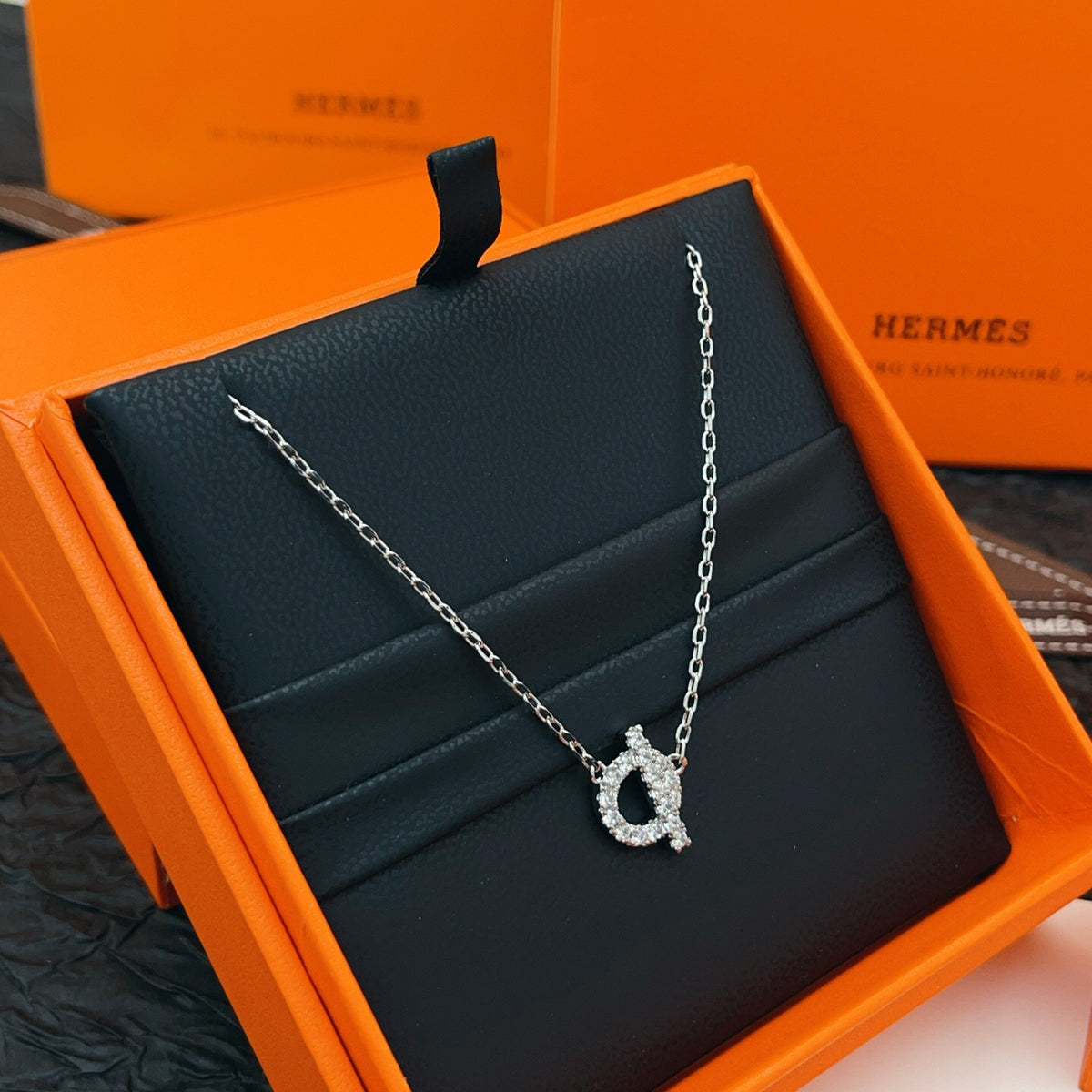 Pave Ring & Safety-Pin Pendant Necklace