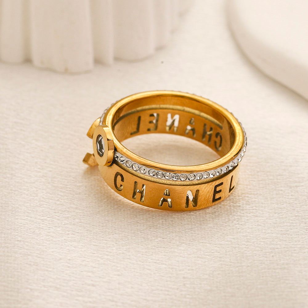 Copper Zirconium Real Gold Plated Ring,Rings Collection、CH*NEL  Series