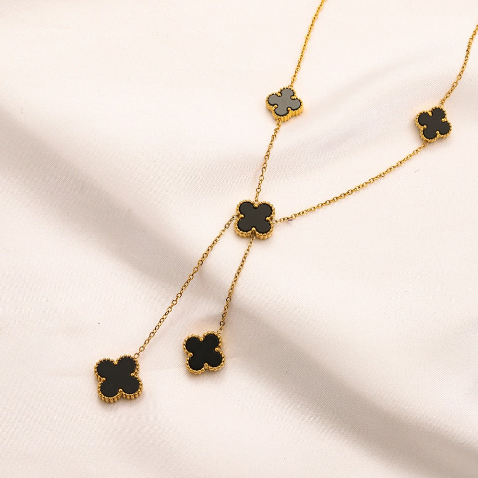 304 Stainless Steel Triple Quatrefoil Station Necklace