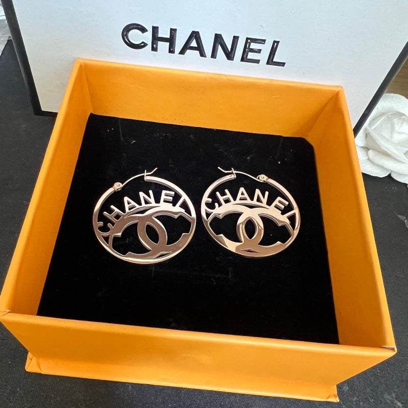 304 Stainless Steel Letter & Interlocking-C Hoop Earrings