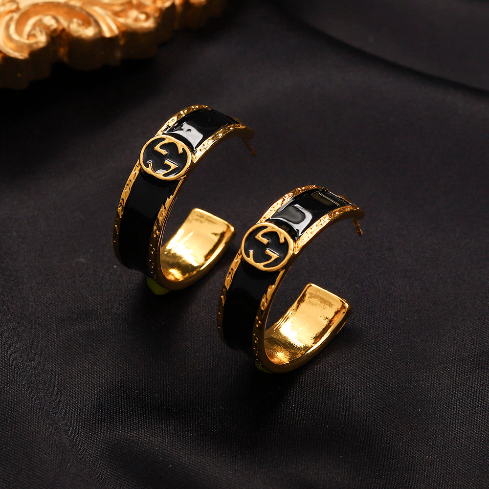 304 Stainless Steel Color-Inlay Interlocking-G Huggie Earrings