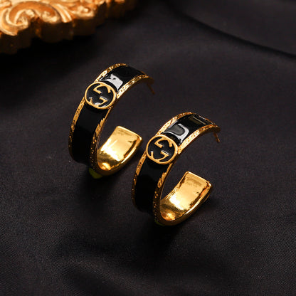 304 Stainless Steel Color-Inlay Interlocking-G Huggie Earrings