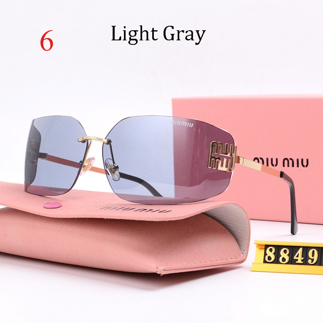 Wide Rimless Square Sunglasses with Slim Logo Temples
