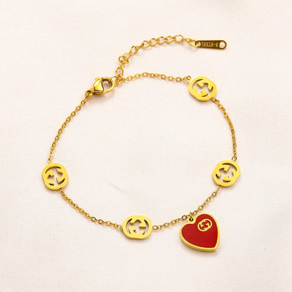 304 Stainless Steel Round Monogram & Heart Charm Bracelet
