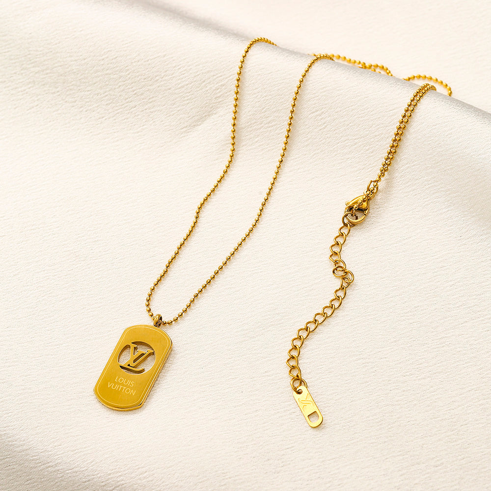 304 Stainless Steel Rounded Tag Monogram Pendant Necklace