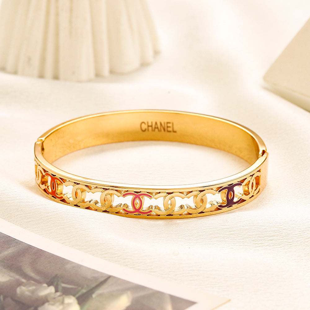 304 Stainless Steel Openwork Floral Bangle Bracelet