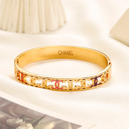 304 Stainless Steel Openwork Floral Bangle Bracelet
