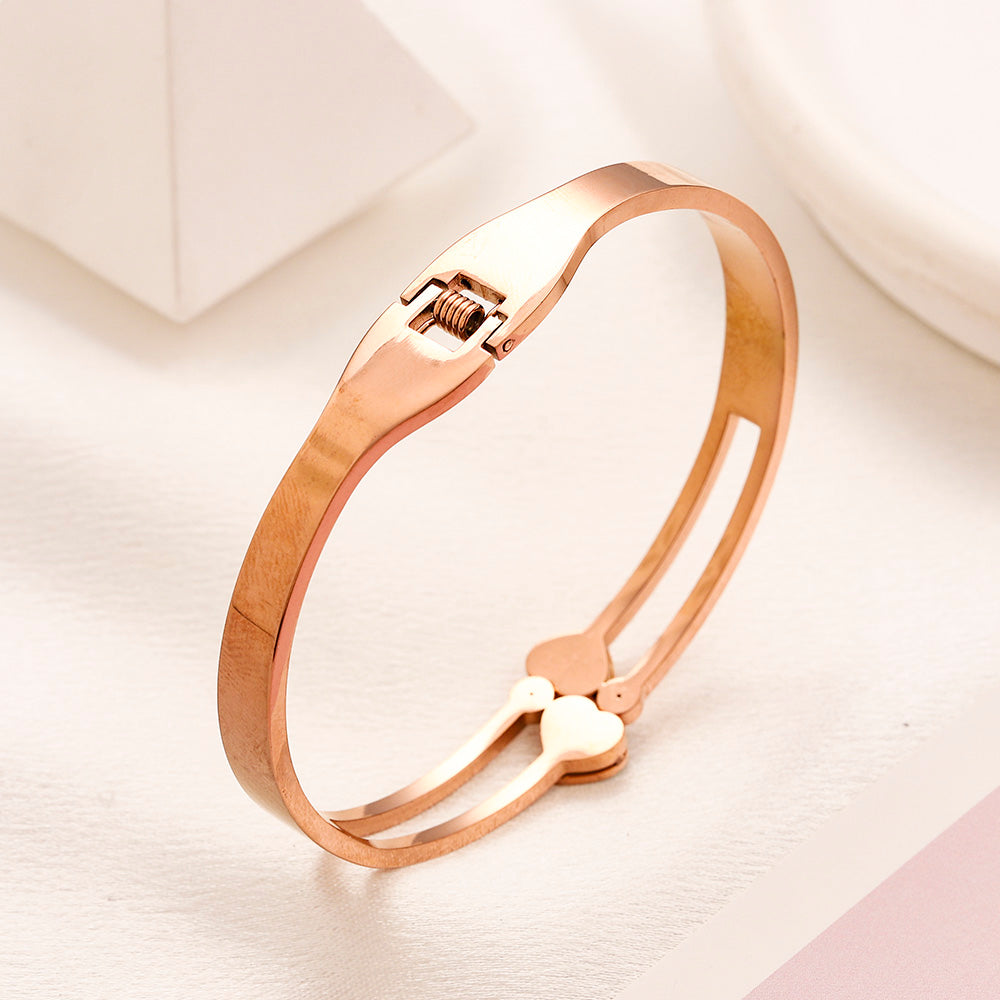 304 Stainless Steel Heart & T-Motif Open Cuff Bracelet