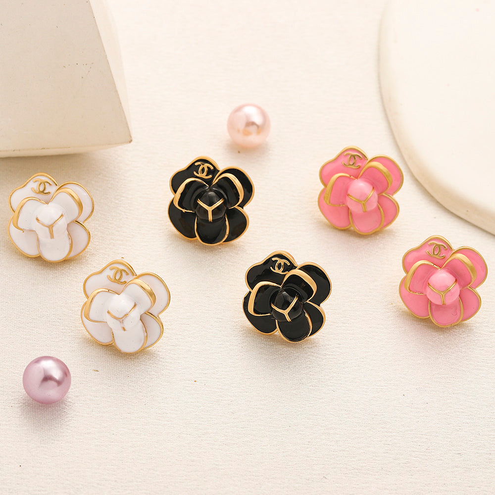 Alloy Colorful Camellia Flower Stud Earrings