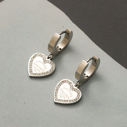 304 Stainless Steel Pave-Edge Heart Charm Huggie Earrings