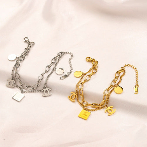 304 Stainless Steel Mixed Charm Chain Bracelet