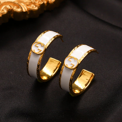 304 Stainless Steel Color-Inlay Interlocking-G Huggie Earrings