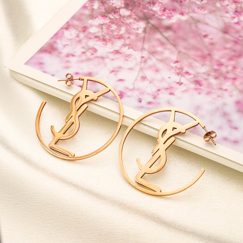 304 Stainless Steel Open Monogram Hoop Earrings