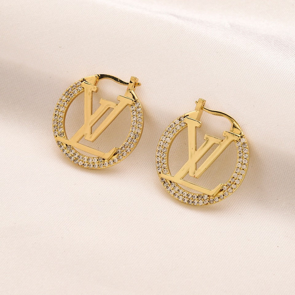 Copper Beaded-Edge Monogram Hoop Earrings