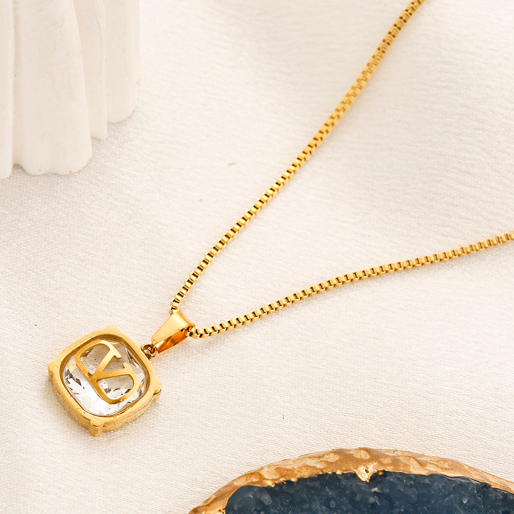 304 Stainless Steel Color-Inlay V-Motif Pendant Necklace