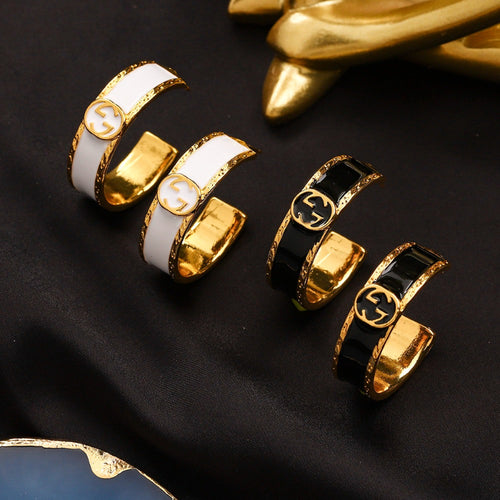 304 Stainless Steel Color-Inlay Interlocking-G Huggie Earrings