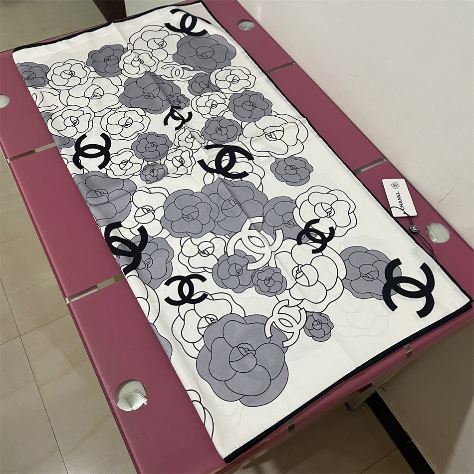 Camellia & Monogram Square Scarf - 90 x 90 cm