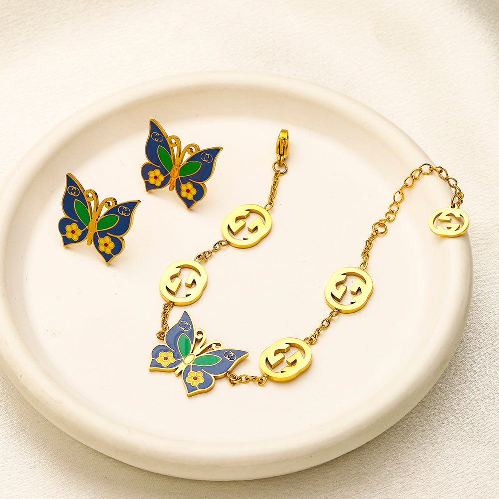 304 Stainless Steel Butterfly Earrings, Bracelet & Necklace Collection