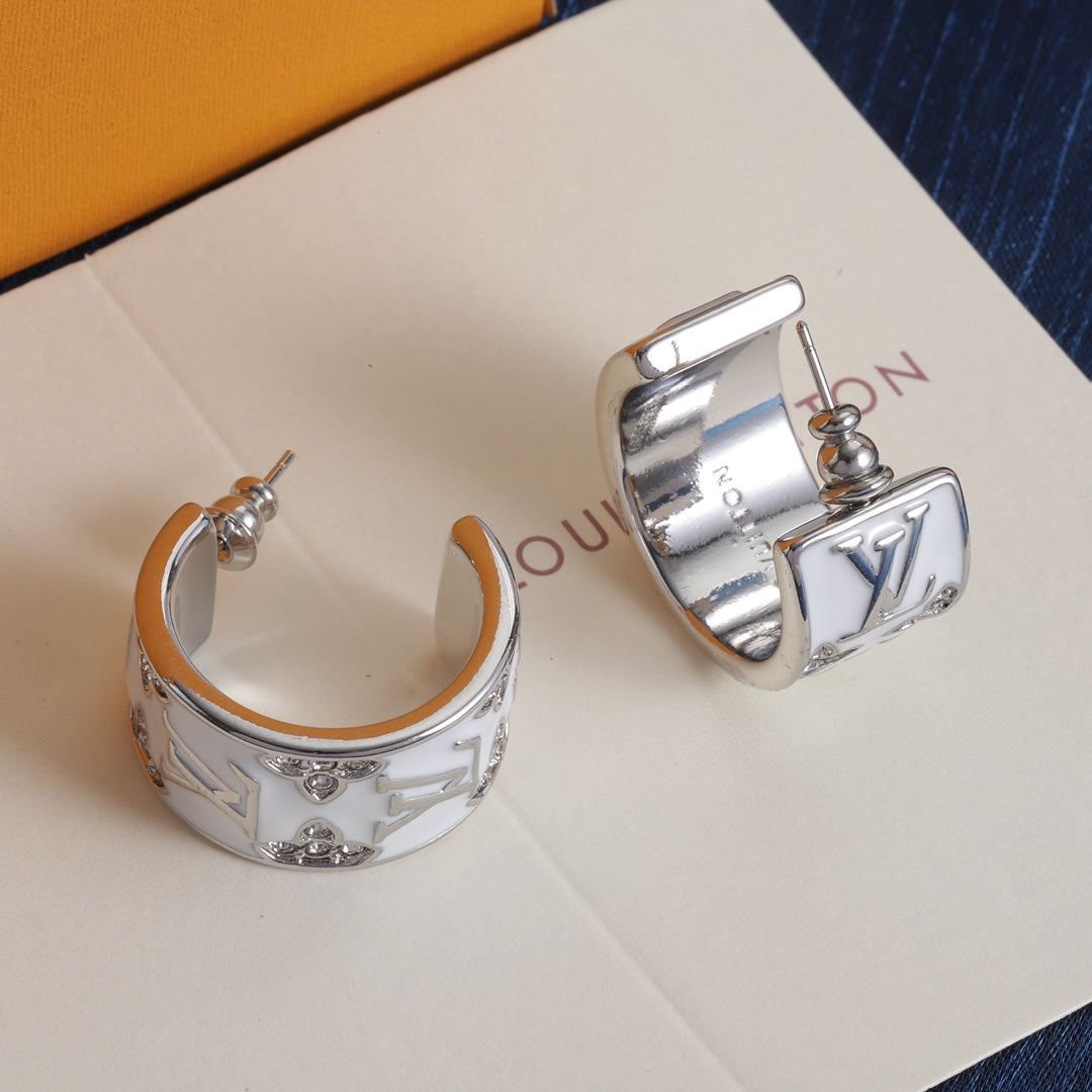 Color-Inlay Floral Hoop Earrings