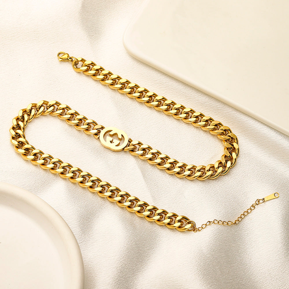 304 Stainless Steel Double-G Curb Chain Bracelet & Necklace - Individual or Set