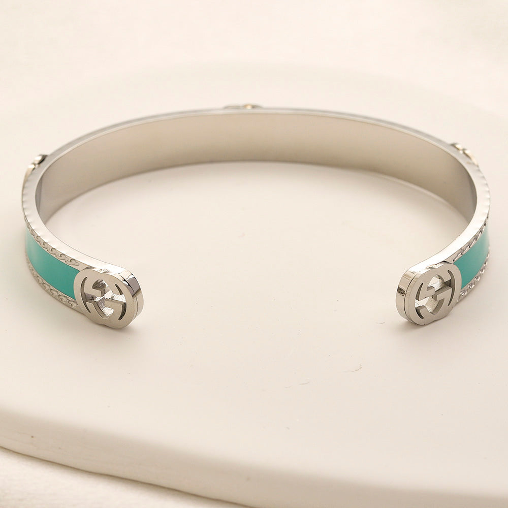 304 Stainless Steel Turquoise Inlay Interlocking-G Cuff Bracelet