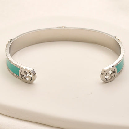 304 Stainless Steel Turquoise Inlay Interlocking-G Cuff Bracelet