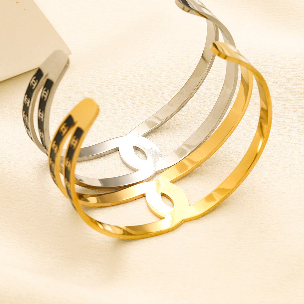 304 Stainless Steel Double-Band Color-Inlay Cuff Bracelet