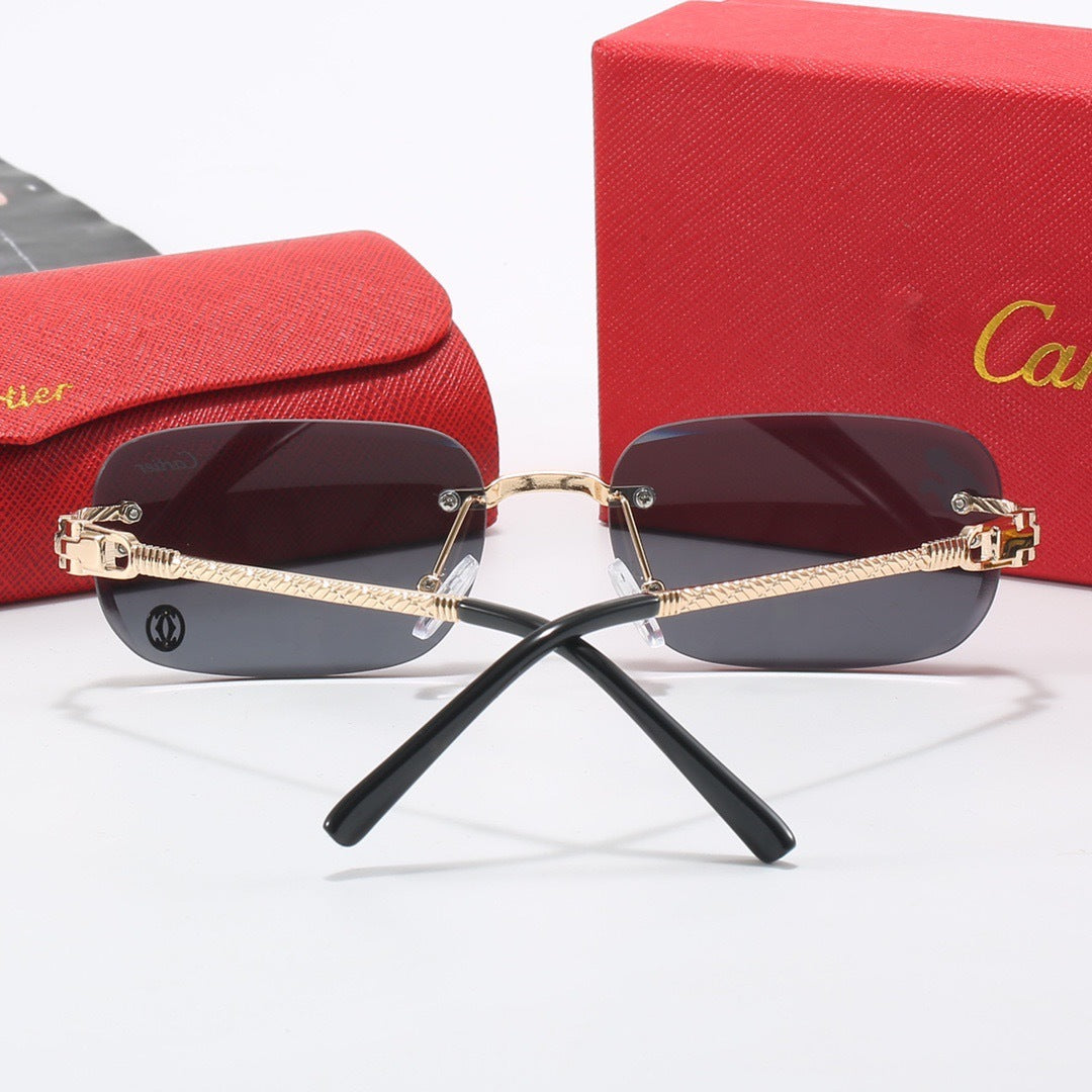 Geometric Rimless Sunglasses with Double Bridge