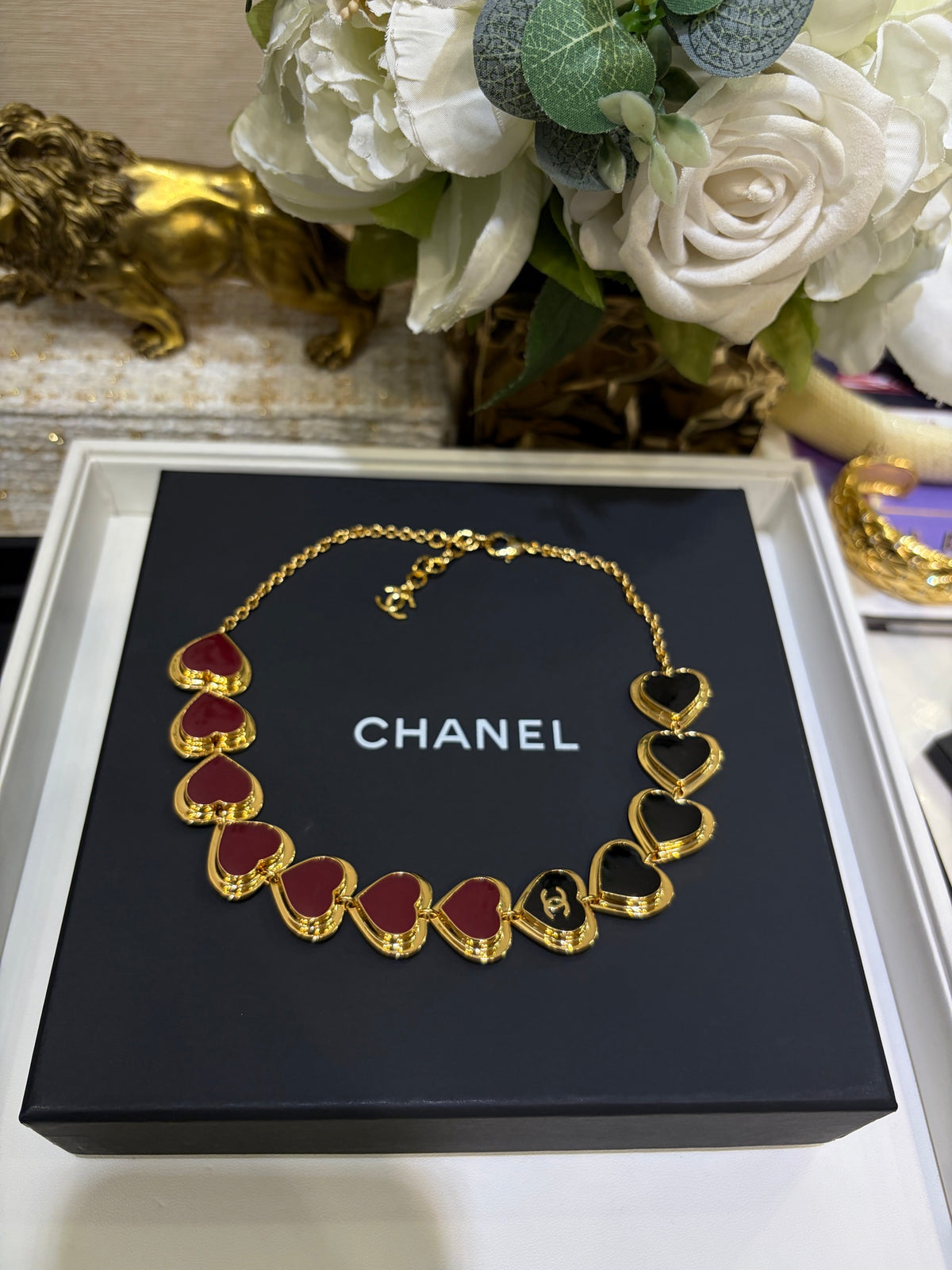 Red & Black Heart-Link Necklace