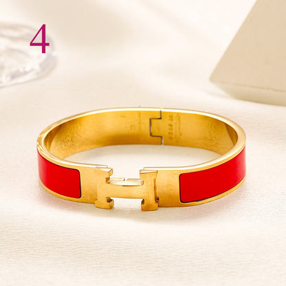 304 Stainless Steel Color-Inlay H-Clasp Bangle Bracelet