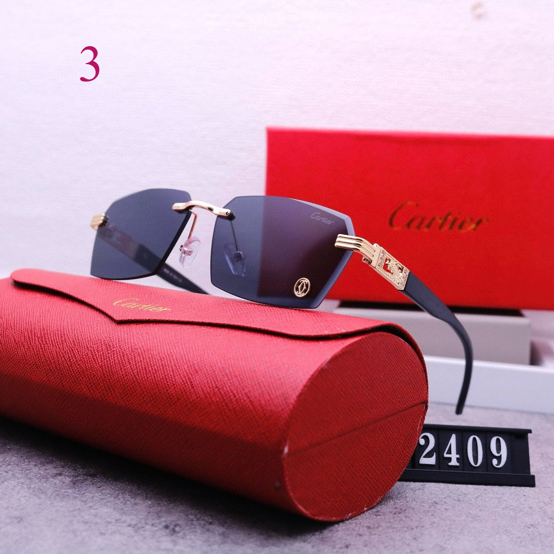 Slim Rimless Sunglasses with Ornate Temple Detail