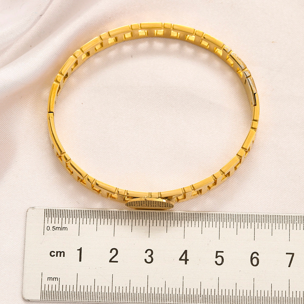 304 Stainless Steel Openwork Rectangle-Link Bangle Bracelet
