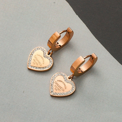 304 Stainless Steel Pave-Edge Heart Charm Huggie Earrings
