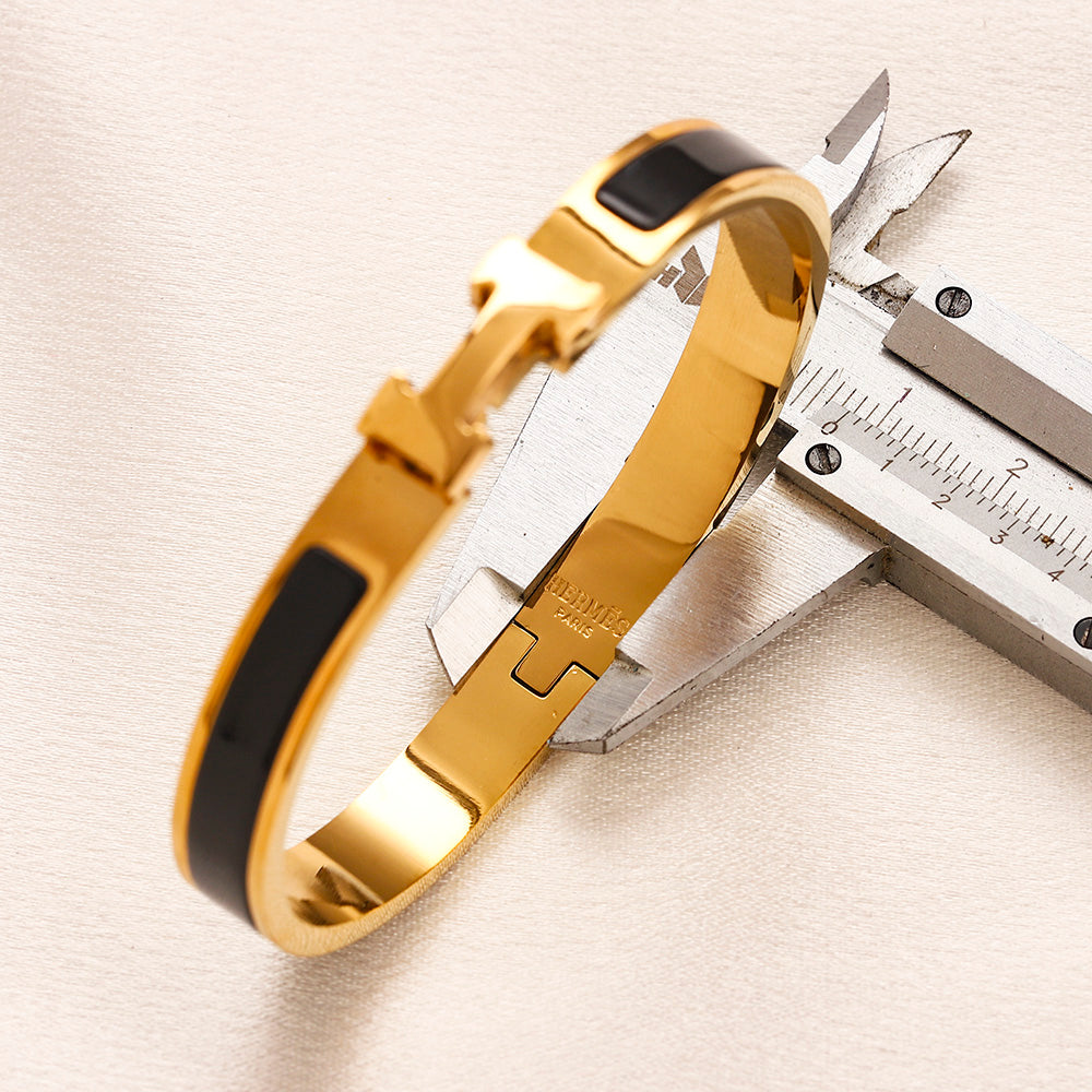 304 Stainless Steel Slim Color-Inlay H-Clasp Bangle Bracelet