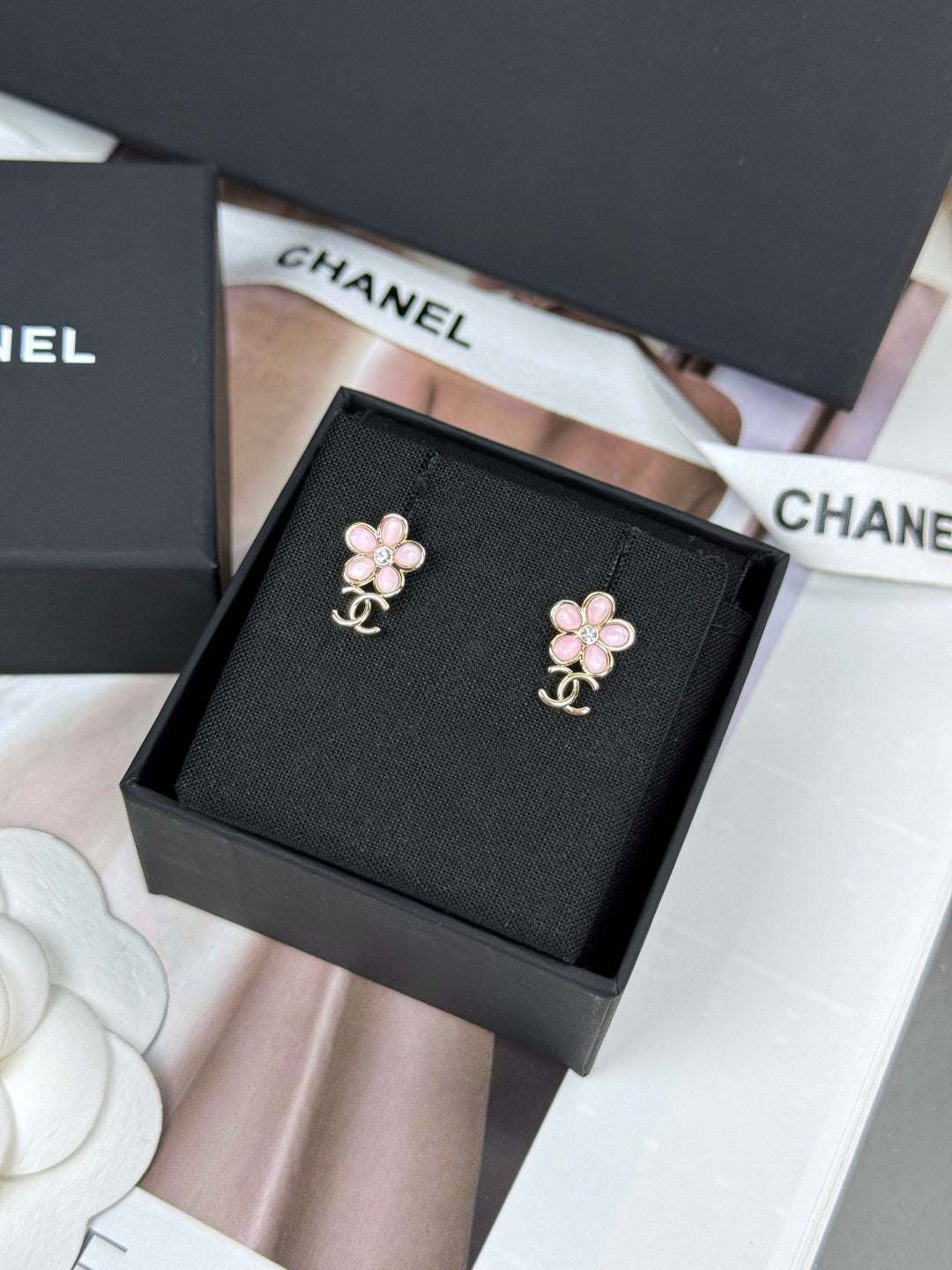 Pink Petal Flower Drop Earrings