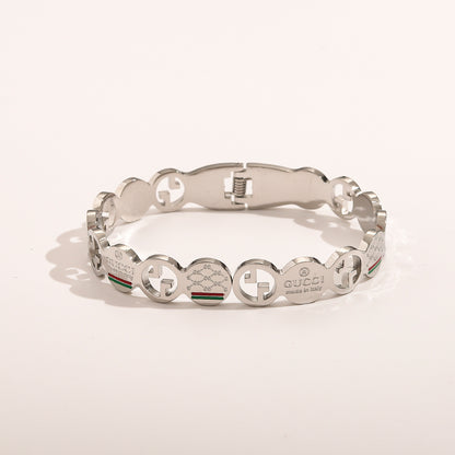304 Stainless Steel Cutout Double-G Station Bangle Bracelet